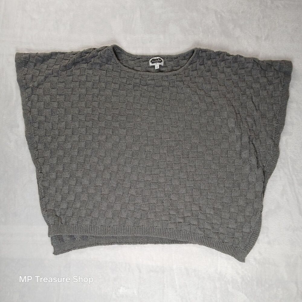 Mud Pie Womens OS Gray Textured Sweater Poncho